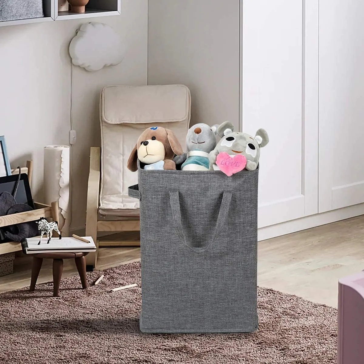 ZERO JET LAG Slim Laundry Hamper With Handles Collapsible Laundry Basket Thin Dirty Clothes Basket Narrow Laundry Bag Foldable Dirty Cloth Hamper 45L (21 inches,Dark Grey)