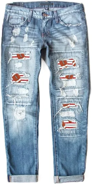 ZOCAVIA Womens Ripped Denim Pants Plus Size Casual Stretch Skinny High Waist Washed Jeans Patched Patchwork Denim Jeans