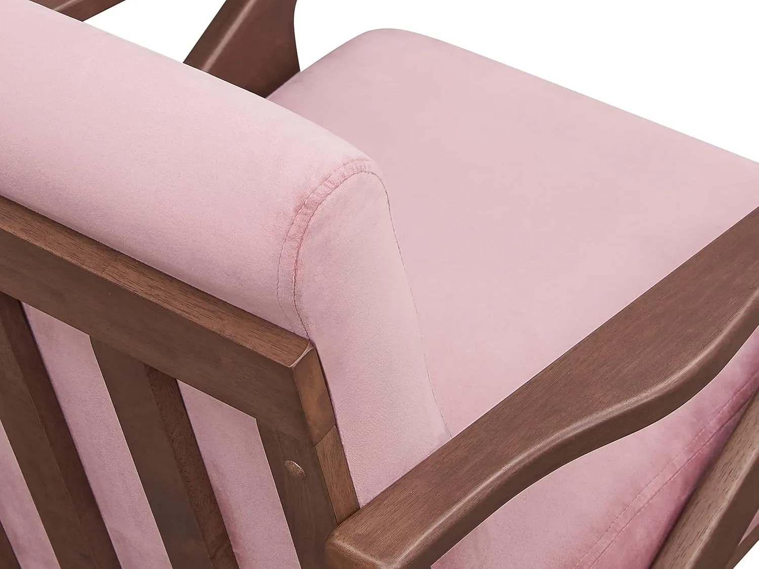 Zola Mid Century Modern Accent Chair Arm Chair: The Perfect Reading, Living Room, and Bedroom Chairs for Modern Home Furniture Use! Solid Wood Frame, Blush Velvet/Walnut
