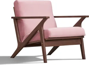 Zola Mid Century Modern Accent Chair Arm Chair: The Perfect Reading, Living Room, and Bedroom Chairs for Modern Home Furniture Use! Solid Wood Frame, Blush Velvet/Walnut