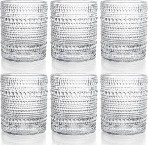 ZOOFOX Set of 6 Romantic Water Glasses, 12 oz Hobnail Glasses Tumbler, Clear Embossed Vintage Glassware Set for Beer, Cocktail, Soda, Beverages