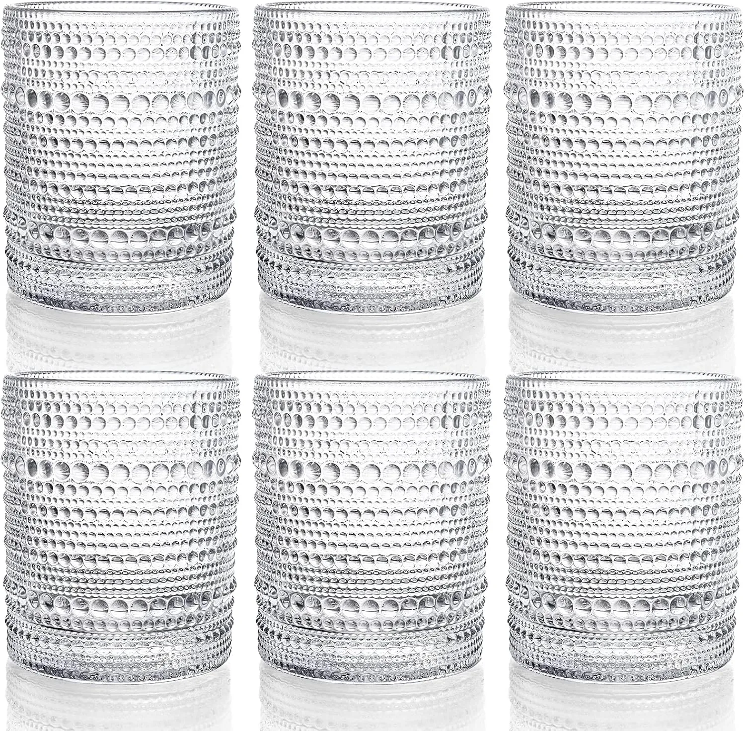 ZOOFOX Set of 6 Romantic Water Glasses, 12 oz Hobnail Glasses Tumbler, Clear Embossed Vintage Glassware Set for Beer, Cocktail, Soda, Beverages